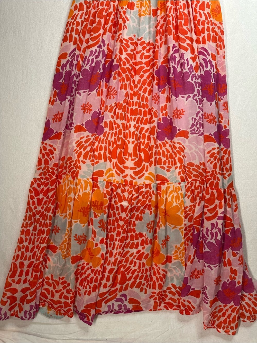 Oliphant Ruffle Maxi Dress Orange Floral Size L Large Vibrant Tropical Resort - Picture 14 of 15
